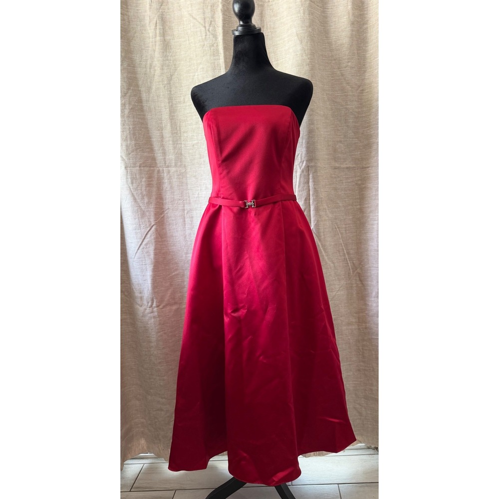 Michaelangelo Red Strapless Satin Fit and Flare Party Dress Size 8 Style 8355